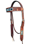 HILASON Western Horse Beaded Floral Headstall Breast Collar One Headstall Spur Strap Wither Strap American Leather Tack Set