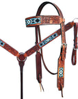 HILASON Western Horse Beaded Floral Headstall Breast Collar One Headstall Spur Strap Wither Strap American Leather Tack Set