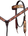 HILASON Western Horse Floral Headstall Breast Collar One Headstall American Leather Tack Set