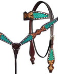 HILASON Western Horse Floral Headstall Breast Collar One Headstall American Leather Tack Set