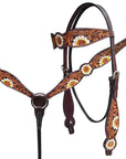 HILASON Western Horse Floral Headstall Breast Collar One Headstall Spur Strap Wither Strap American Leather Tack Set