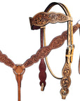HILASON Western Horse Floral Headstall Breast Collar One Headstall Spur Strap Wither Strap American Leather Tack Set
