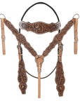 HILASON Western Horse Floral Headstall Breast Collar One Headstall American Leather Tack Set