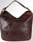 Spaghetti Western Swc176Brn Hobo Vintage Handmade Drum Dyed Genuine European Cowhide Leather Women Bag Western Handbag Purse