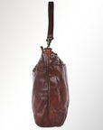 Spaghetti Western Swc183Brn Hobo Vintage Handmade Drum Dyed Genuine European Cowhide Leather Women Bag Western Handbag Purse