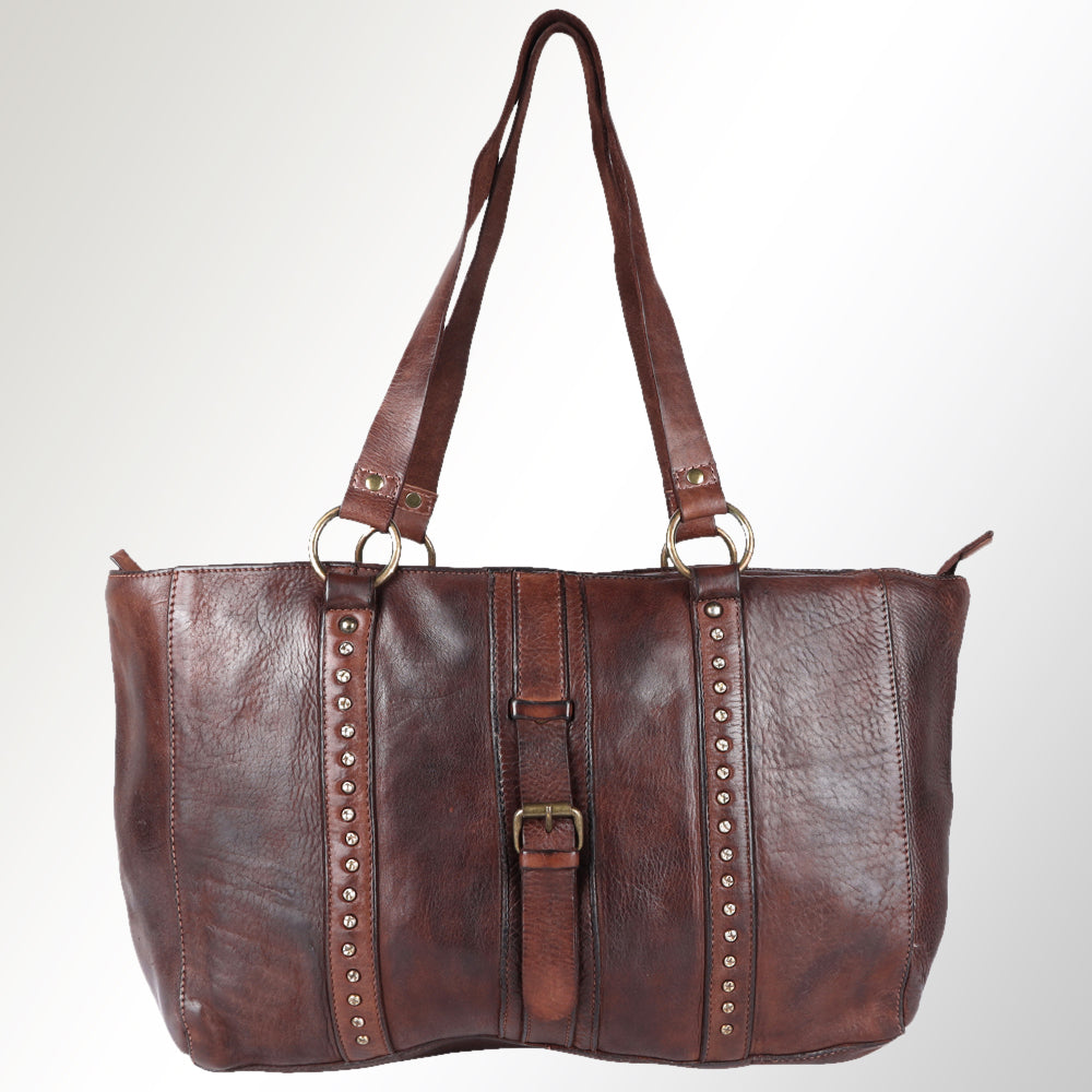 Spaghetti Western Swc186Brn Tote Vintage Handmade Drum Dyed Genuine European Cowhide Leather Women Bag Western Handbag Purse
