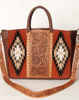 American Darling Briefcase Hand Tooled Saddle Blanket Genuine Leather Women Bag Western Handbag Purse