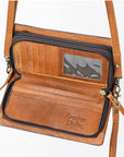 American Darling Organiser Hair-On Hand Tooled Genuine Leather Women Bag Western Handbag Purse