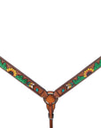 HILASON Western Horse Sunflower Cactus Headstall Breast Collar American Leather Tack Set