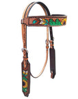 HILASON Western Horse Sunflower Cactus Headstall Breast Collar American Leather Tack Set