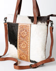 American Darling ADBGZ434B Tote Hand Tooled Hair On Genuine Leather women bag western handbag purse