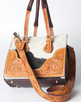 American Darling ADBGZ461B Tote Hand Tooled Hair On Genuine Leather women bag western handbag purse