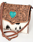 American Darling ADBGD149 Crossbody Hand Tooled Hair-On Genuine Leather Women Bag Western Handbag Purse