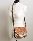 American Darling Messenger Hand Tooled Hair On Genuine Leather women bag western handbag purse