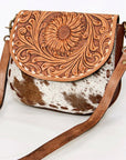 American Darling Messenger Hand Tooled Hair On Genuine Leather women bag western handbag purse
