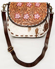 American Darling Messenger Hand Tooled Hair On Genuine Leather women bag western handbag purse