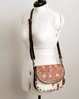 American Darling Messenger Hand Tooled Hair On Genuine Leather women bag western handbag purse