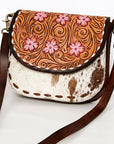 American Darling Messenger Hand Tooled Hair On Genuine Leather women bag western handbag purse