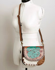 American Darling Messenger Hand Tooled Hair On Genuine Leather women bag western handbag purse