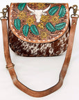 American Darling Messenger Hand Tooled Hair On Genuine Leather women bag western handbag purse