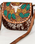 American Darling Messenger Hand Tooled Hair On Genuine Leather women bag western handbag purse