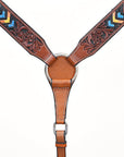 BAR H EQUINE Genuine Horse Western Leather Breast Collar Beaded Inlay Brown