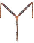 BAR H EQUINE Genuine Horse Western Leather Breast Collar Beaded Inlay Brown
