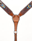 BAR H EQUINE Genuine Horse Western Hand Tooled Leather Breast Collar Beaded Inlay Brown