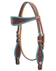 Bar H Equine Western Horse Genuine Leather Floral Design Buckstitch Headstall Brown