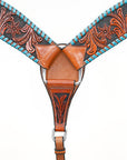 BAR H EQUINE Genuine Horse Hand Tooled Buck stitched Leather Curved Breast Collar Brown
