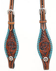 Bar H Equine Western Horse Genuine Leather Floral Design Buckstitch One Ear Headstall Brown