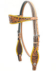 Bar H EquineWestern Horse Genuine Leather Floral Design BuckStitch Headstall Tan