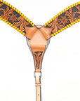 BAR H EQUINE Genuine Horse Hand Tooled Buck stitched Leather Curved Breast Collar Tan