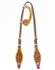 Bar H Equine Western Horse Genuine Leather Floral Design Buckstitch One Ear Headstall Tan