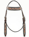 Bar H EquineWestern Horse Genuine Leather Floral Design Headstall Dark Brown