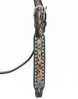 Bar H EquineWestern Horse Genuine Leather Floral Design Headstall Dark Brown