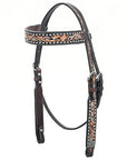 Bar H EquineWestern Horse Genuine Leather Floral Design Headstall Dark Brown