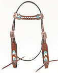 Bar H Equine Western Horse Genuine Leather Arrow Design Headstall Brown