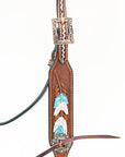 Bar H Equine Western Horse Genuine Leather Arrow Design Headstall Brown