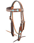 Bar H Equine Western Horse Genuine Leather Arrow Design Headstall Brown