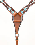 BAR H EQUINE Genuine Horse Hand Tooled Painted Arrow Leather Breast Collar Brown