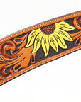 BAR H EQUINE Genuine Horse Hand Tooled Painted Sunflower Leather Breast Collar Tan