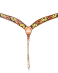 BAR H EQUINE Genuine Horse Hand Tooled Painted Sunflower Leather Breast Collar Tan