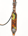 Bar H Equine Western Horse Genuine Leather Floral Design Headstall Tan