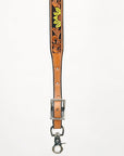 Bar H Equine Horse Genuine Leather Floral Design Tie Downs Snap Ends Tan