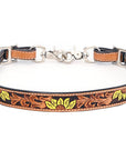 Bar H Equine Horse Genuine Leather Floral Design Tie Downs Snap Ends Tan