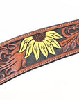 BAR H EQUINE Genuine Horse Hand Tooled Painted Sunflower Leather Breast Collar Brown