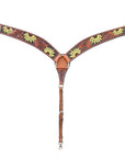 BAR H EQUINE Genuine Horse Hand Tooled Painted Sunflower Leather Breast Collar Brown