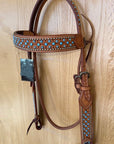 Bar H Equine Western Horse Genuine Leather Hand Tooled Headstall Tan