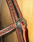 Bar H Equine Western Horse Genuine Leather Hand Tooled Headstall Dark Brown